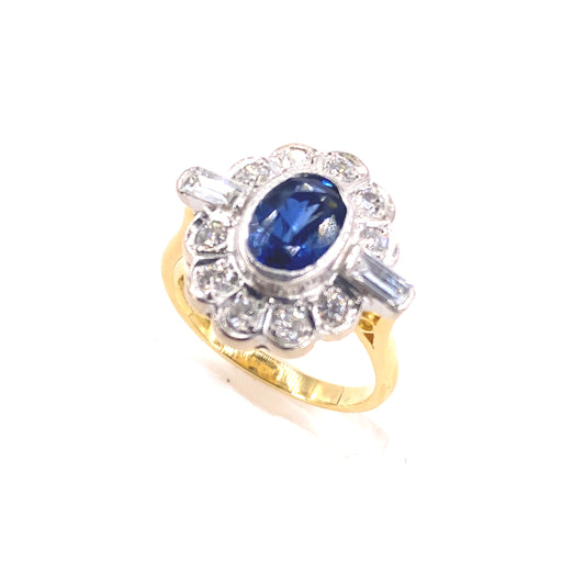 Women’s 18ct Yellow Gold Diamond Sapphire Cocktail Ring - 5.7g 0.70ct