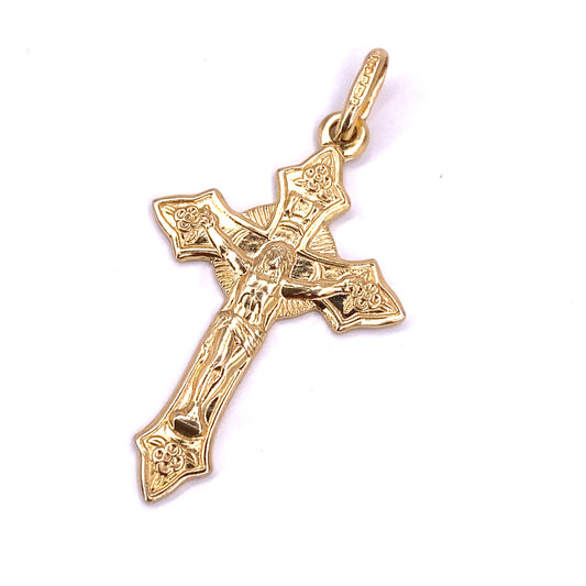 Unisex 9ct Yellow Gold Crucifix Cross Pendant-1.5g