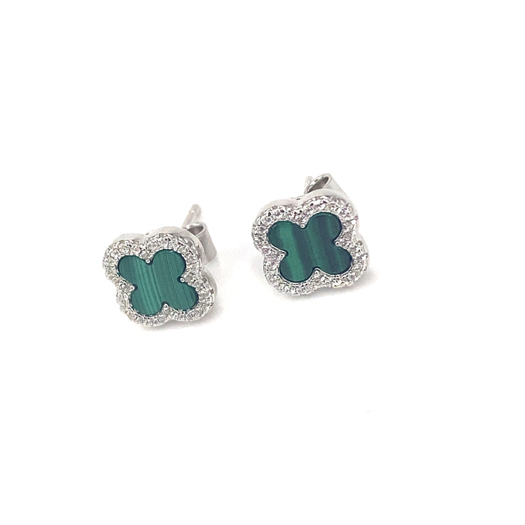 Women’s 925 Sterling Silver Malachite ‘Bloom’ Studs - Cz Set