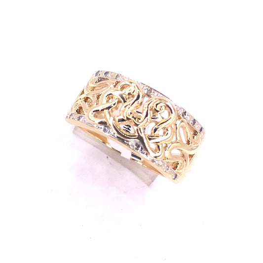 Men’s 9ct Yellow Gold Dimaond Celtic Ring - Size Y 7.3G