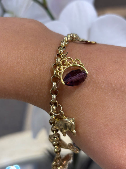 Women’s 9ct Yellow Gold Charm Bracelet- 10g 7.5”
