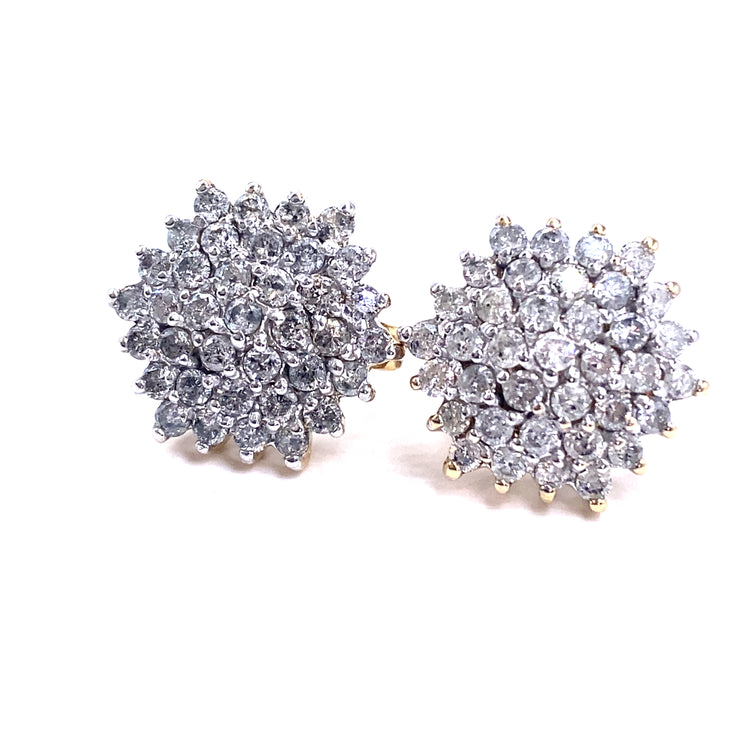 Women’s 9ct Yellow Gold Diamond Cluster Studs - 2.00ct