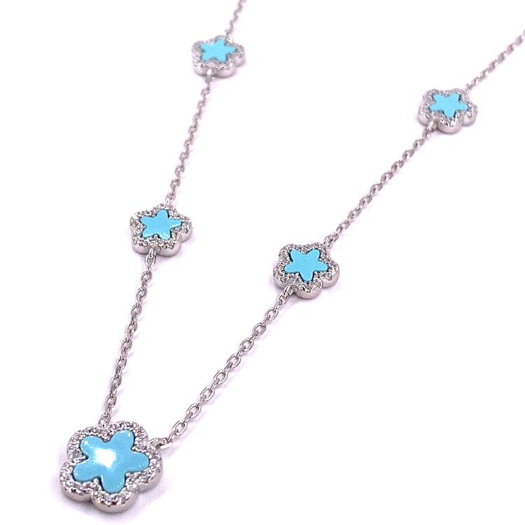 Women’s 925 Sterling Silver Turquoise Five ‘Bloom’ Necklace Cz Set