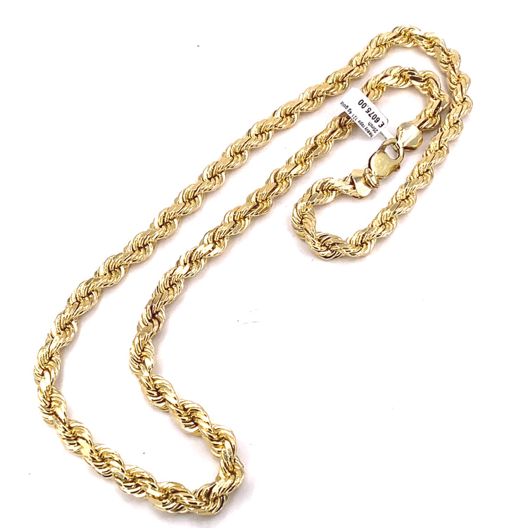 Men’s 9ct Yellow Gold Solid Rope Chain - 121g