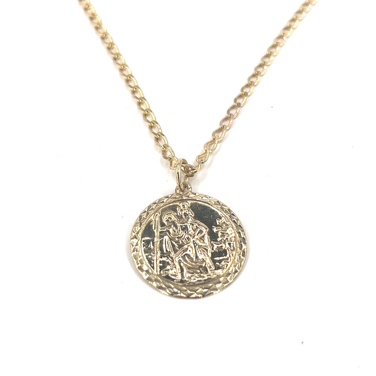 Unisex 9ct Yellow Gold St Christopher Pendant &Chain Set - 6g 20”