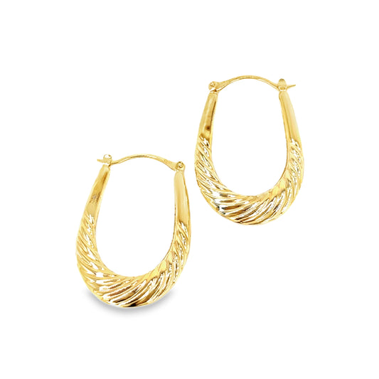 Women’s 9ct Yellow Gold Scalloped Edge Hoop Earrings -2g