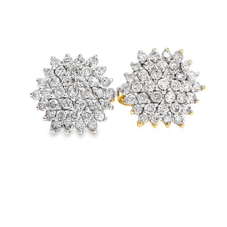 Women’s 9ct Yellow Gold Diamond Cluster Studs - 2.00ct