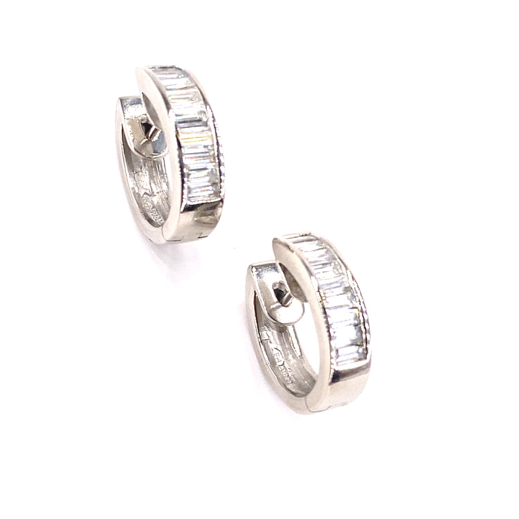 Women’s Platinum Baguette Natural Diamond Cuff Earrings - 2.40ct