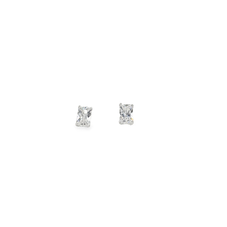 Women’s 9ct White Gold Cz Emerald Cut Studs - 1g
