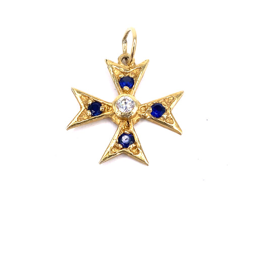 Unisex 9ct Yellow Gold Maltese Cross Pendant