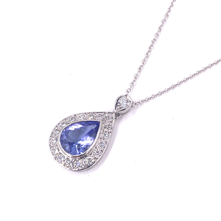 Women’s 18ct White Gold Diamond Tanzanite Pendant & Necklace - 3.8g