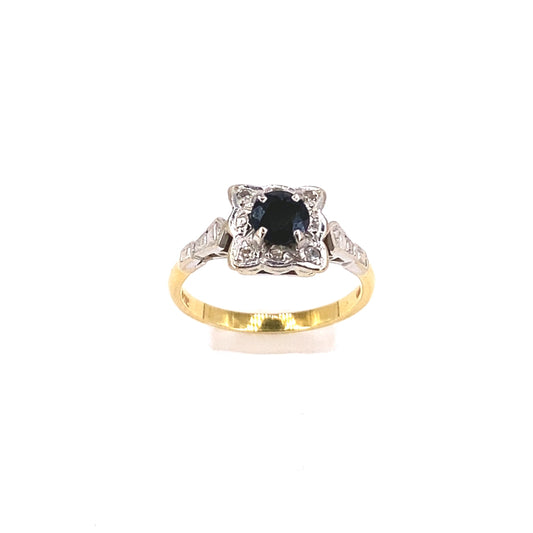 Women’s 18ct Yellow Gold Platinum Vintage Sapphire Diamond Ring