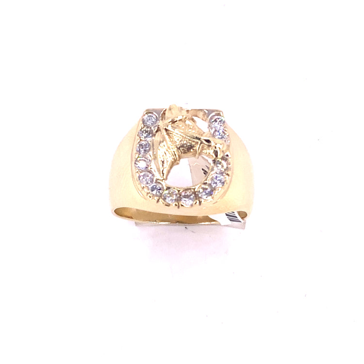 Men’s 9ct Yellow Gold CZ Horse Shoe Ring - 7.8g Size X