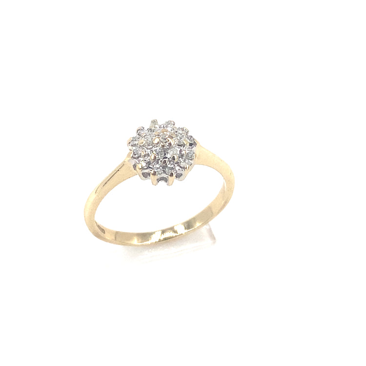 Women’s 9ct Yellow Gold Small Flower Diamond Cluster Ring-0.10ct