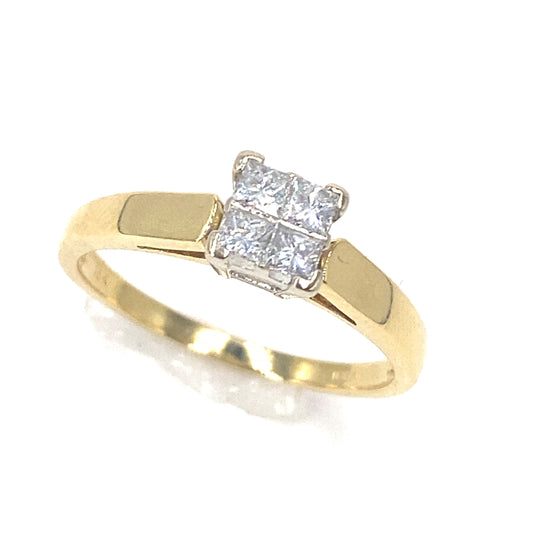 Women’s 18ct Yellow Gold Princess Cut Diamond Four Stone Cluster Ring- 0.35ct