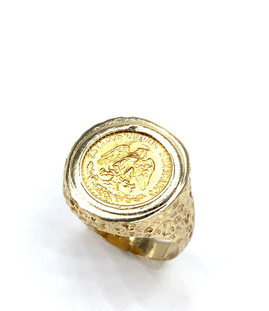 Men’s 9ct Yellow Gold ‘Dos Pesos’ Coin Ring - 4.6g 1945