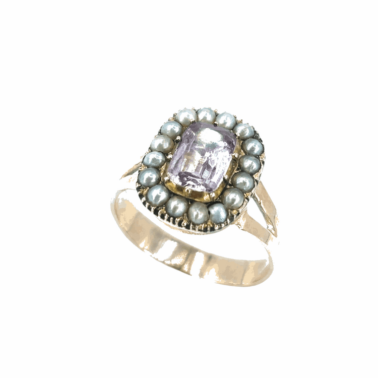 Women’s 9ct Yellow Gold Amethyst Pearl Dress Ring - 4.6g