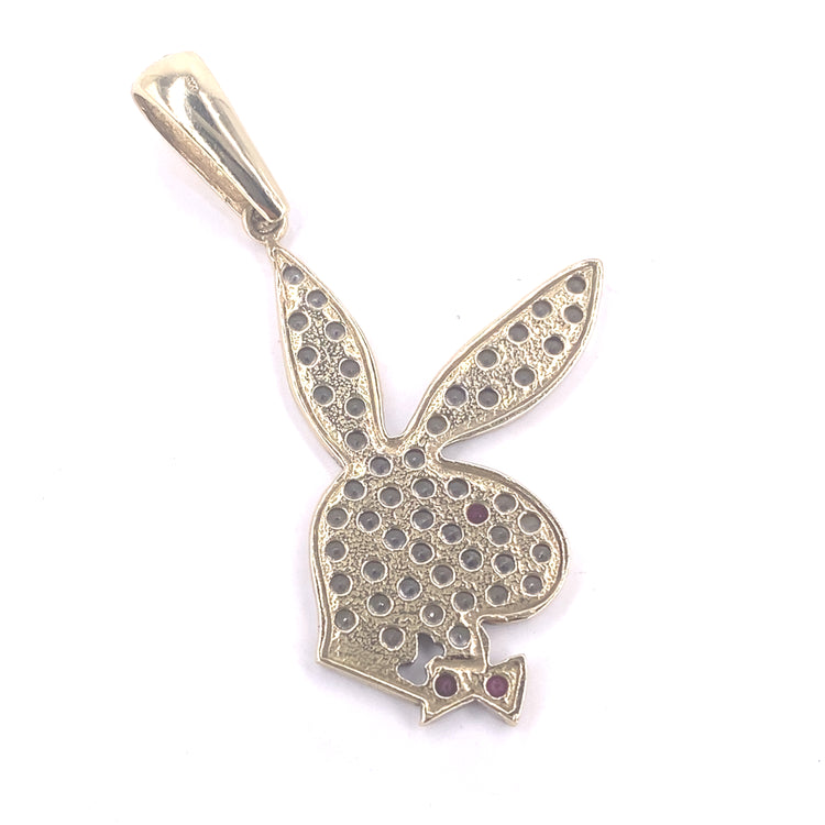 Unisex 9ct Yellow Gold Play Boy Pendant - 8.8g CZ