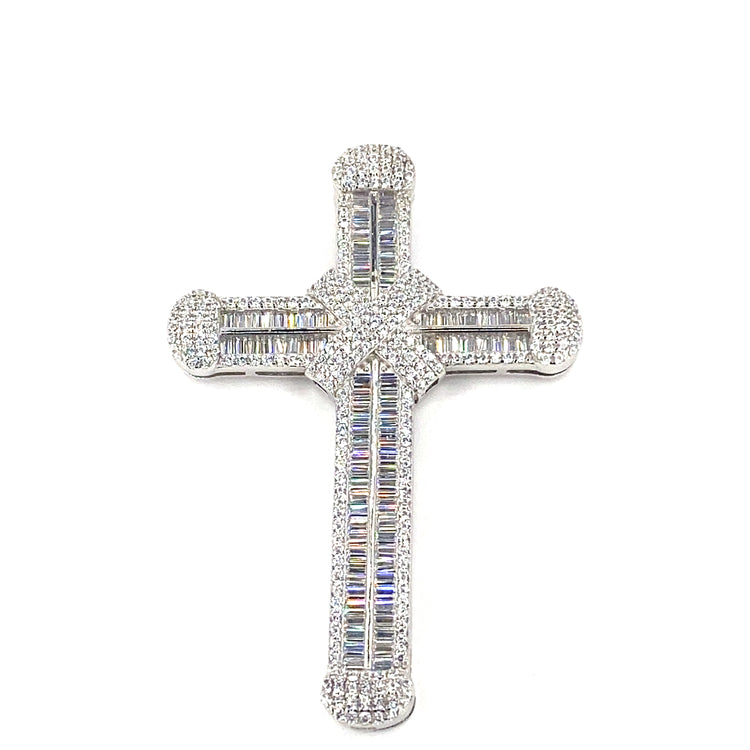 Women’s 925 Silver Cross Pendant -  CZ Set Large