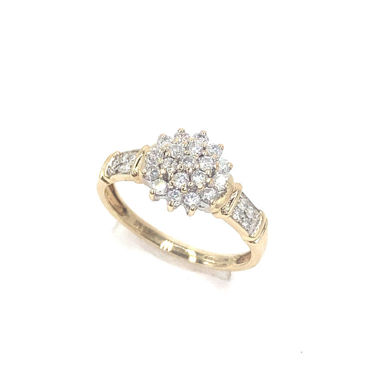 Women’s 9ct Yellow Gold Natural Diamond Flower Cluster Ring-0.50ct