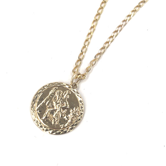 Unisex 9ct Yellow Gold St Christopher Pendant &Chain Set - 6g 20”