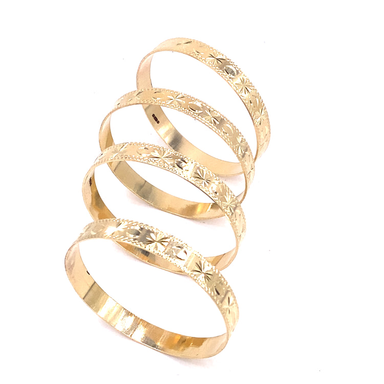 Maiden 9ct Yellow Gold Star Engraved Bangle Set of 4 - 46g