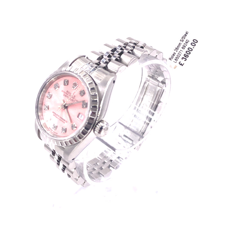 Women’s Steel Rolex Datejust Watch- Pink Diamond Dot Dial. 26mm