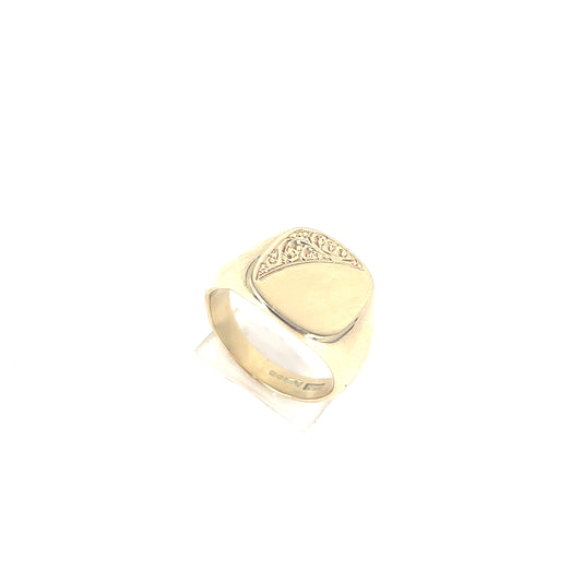 Men’s 9ct Yellow Gold Engraved Signet Ring - 11.5g