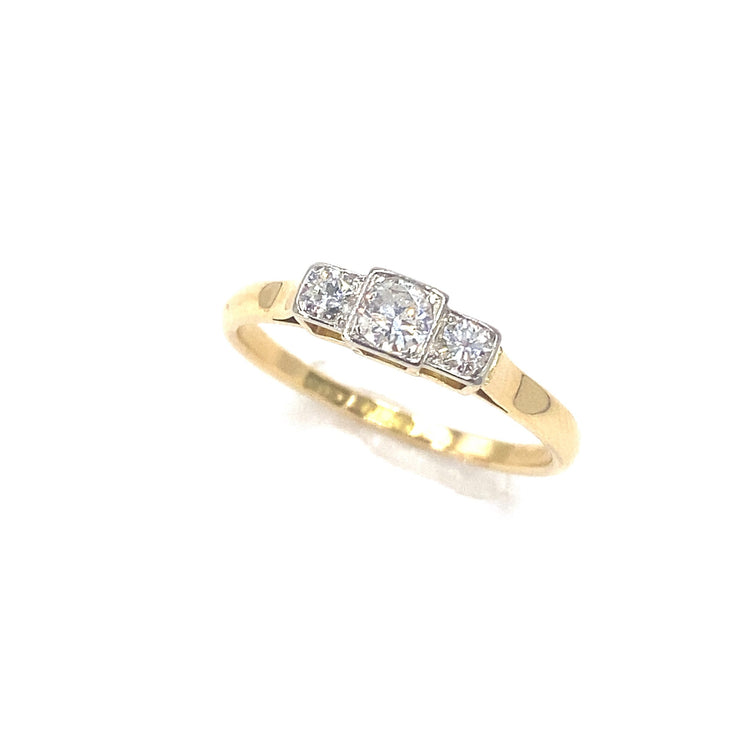 Women’s Antique 18ct Yellow Gold Natural Diamond Trilogy Ring-0.40ct