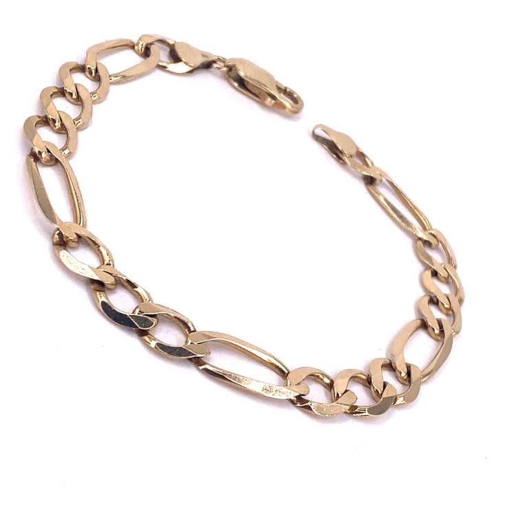 Unisex 9ct Yellow Gold Figaro Bracelet - 10.9g 8.5”