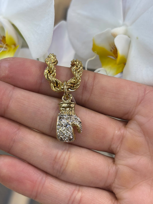 Men’s 9ct Yellow Gold Boxing Glove Pendant with Round Brilliant Cut Czs - 4.6g 3cm