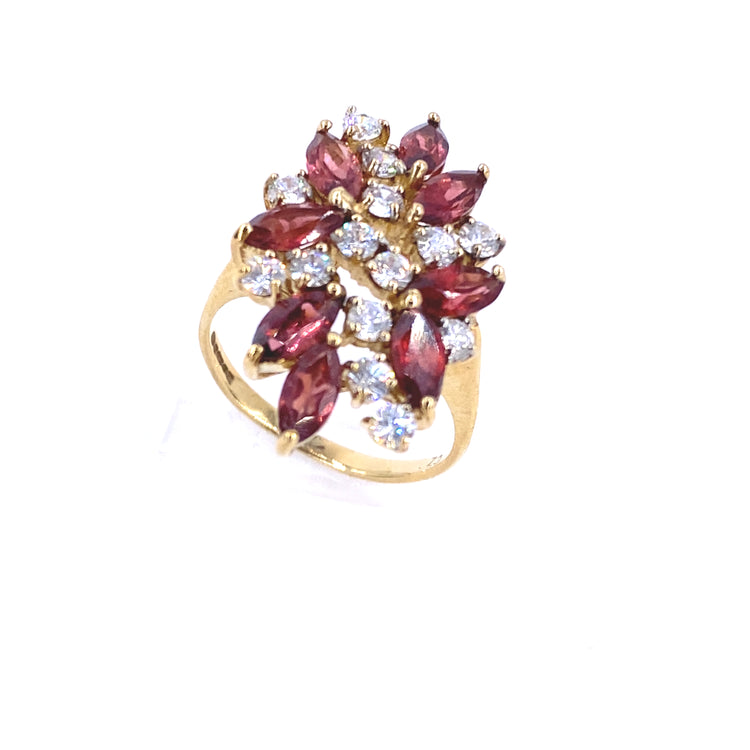 Women’s 18ct Yellow Gold Diamond Cocktail Cluster Garnet Gemstone Ring