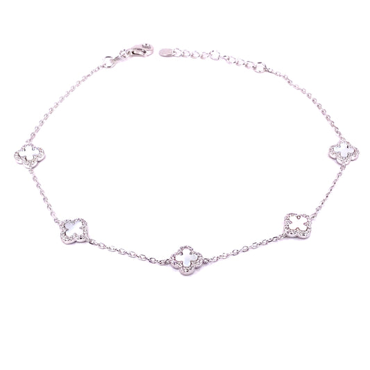 Women’s 925 Sterling Silver Mother Of Pearl ‘Bloom’ Anklet - Cz Set