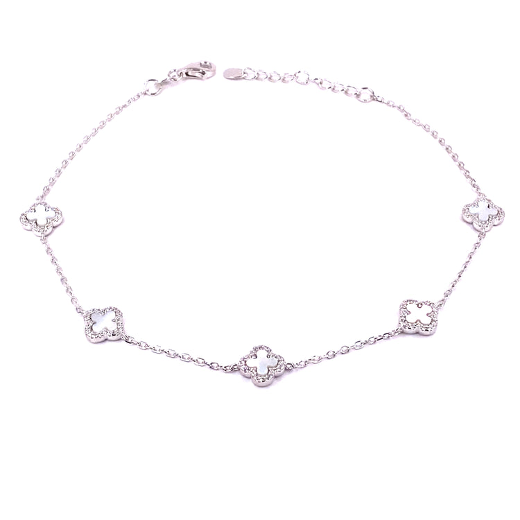 Women’s 925 Sterling Silver Mother Of Pearl ‘Bloom’ Anklet - Cz Set