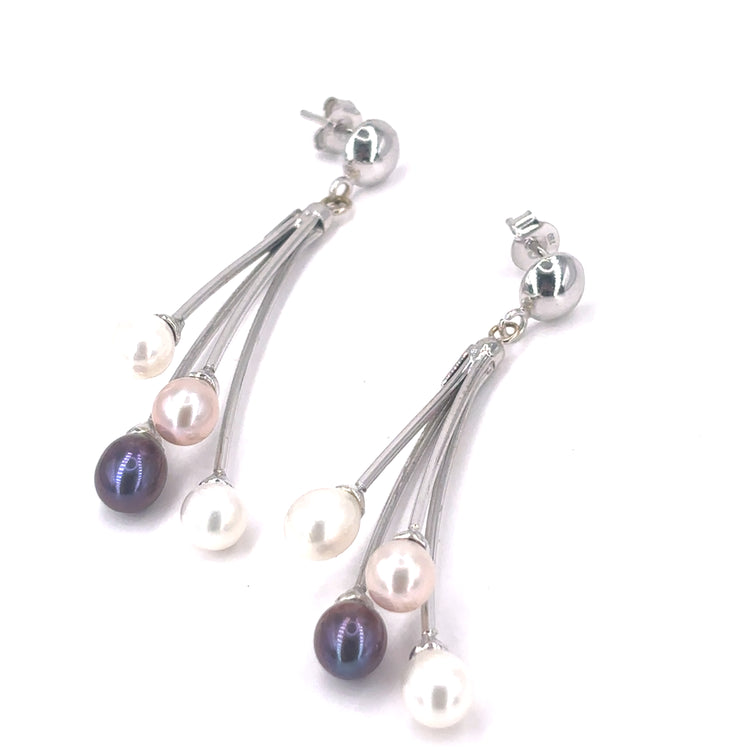 Women’s 18ct White Gold Purple White Pearl Earrings - 8.4g