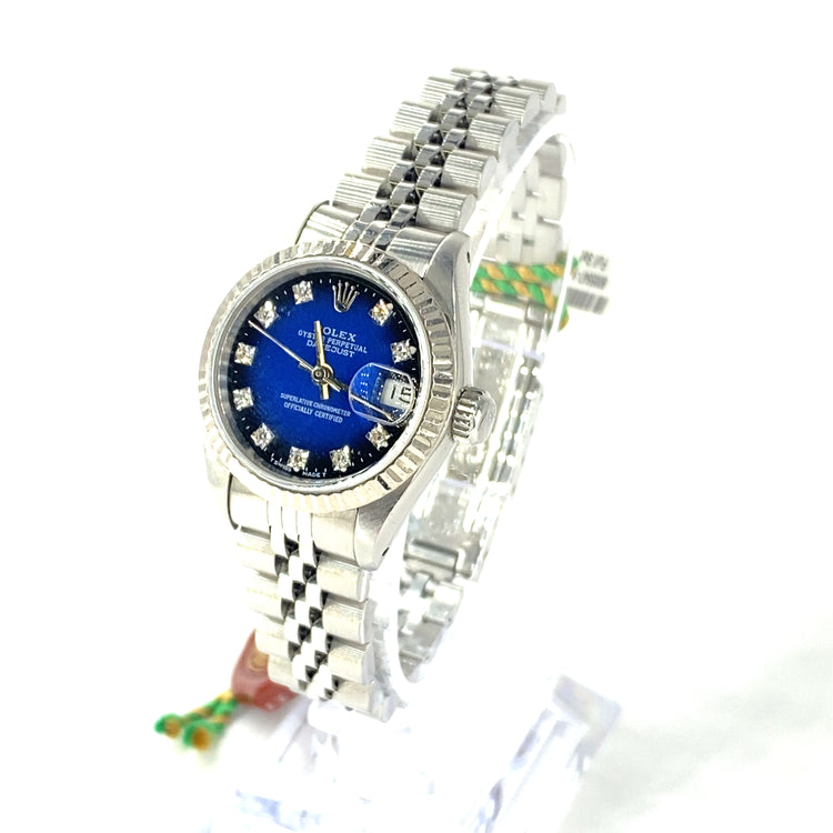 Rolex Date Just Watch Ombré Blue in Stainless Steel - 26mm