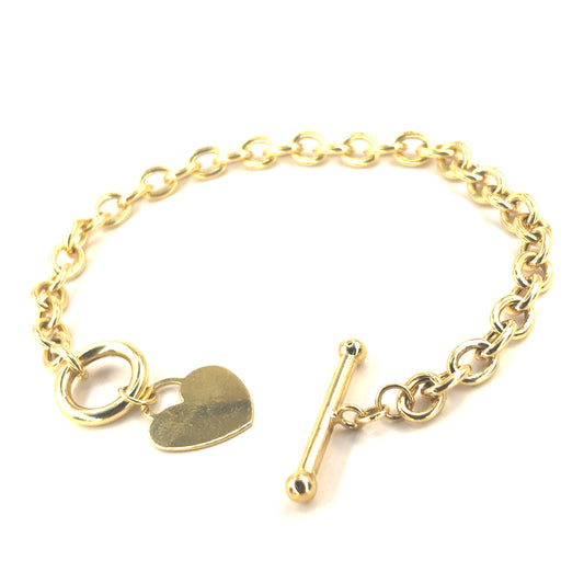 Women’s 9ct Yellow Gold Hollow Heart Hook Eye Bracelet - 6g