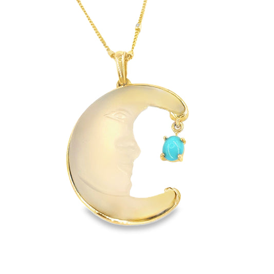 Women 9ct Yellow Gold Man in the Moon Pendant - 6g