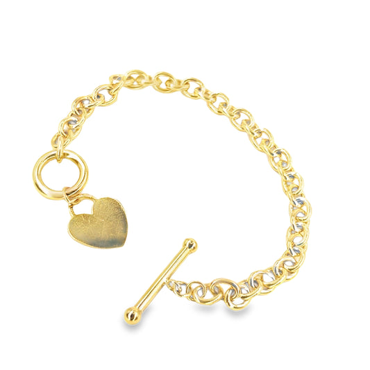 Women’s 9ct Yellow Gold Hollow Heart Hook Eye Bracelet - 6g