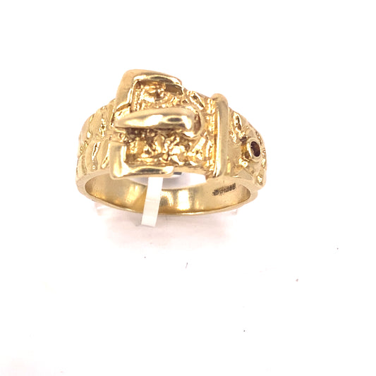 Men’s 9ct Yellow Gold Buckle Ring - 7.2g Size V