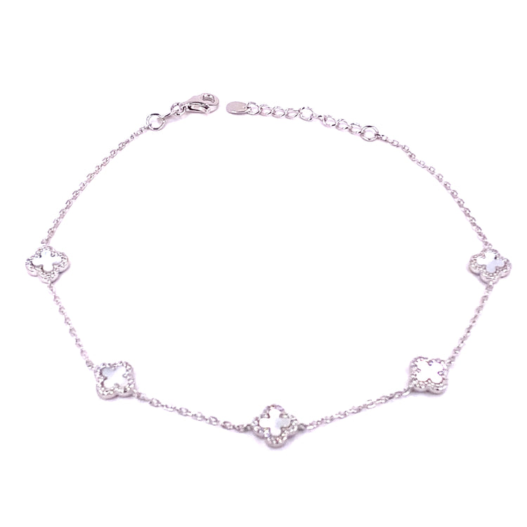 Women’s 925 Sterling Silver Mother Of Pearl ‘Bloom’ Anklet - Cz Set