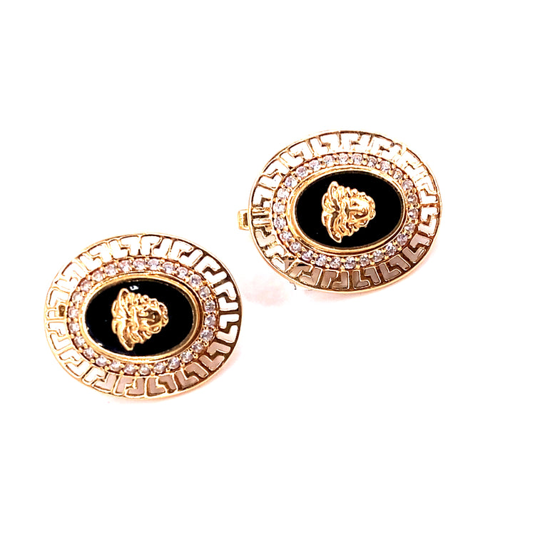 Women’s 14ct Yellow Gold Medusa Head Cz Earrings - 6g