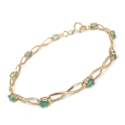 Women’s 9ct Yellow Gold Zambian Emerald Bracelet - 3.5g