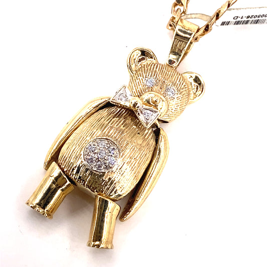 Unisex 9ct Yellow Gold Teddy Bear Pendant - 19g