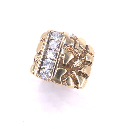 Mens 9ct Yellow Gold CZ Ring - 8.6g Size P