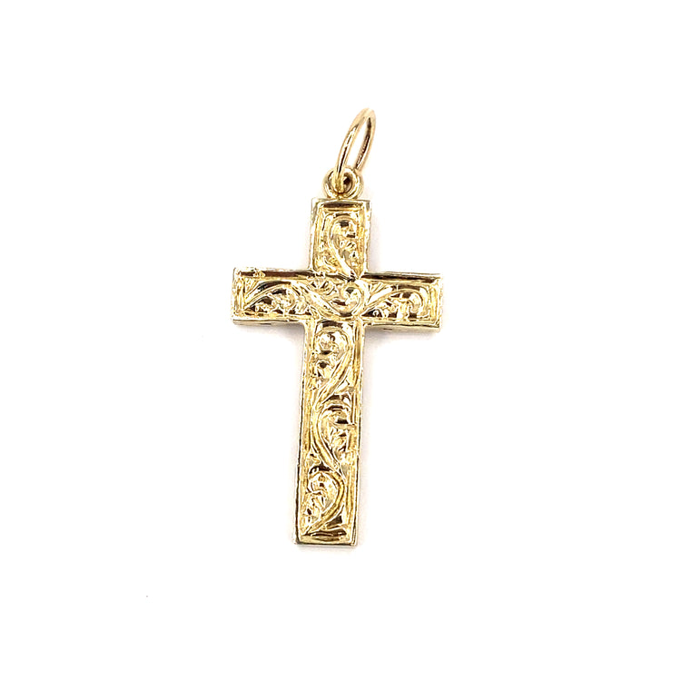 Unisex 9ct Yellow Gold Engraved Cross - 4g