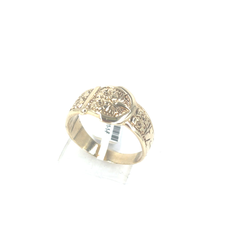 Men’s 9ct Yellow Gold Engraved Belt Buckle Ring -6.2g