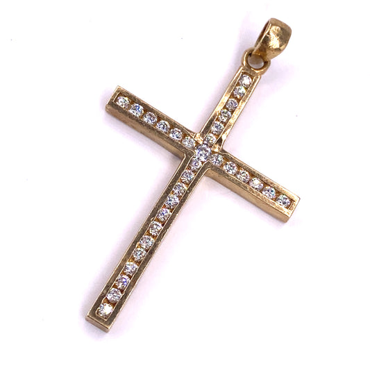 Unisex 9ct Yellow Gold Cross Pendant- CZ 3.8g