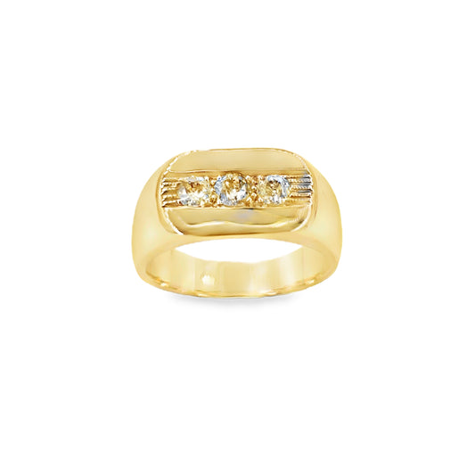 Men’s 9ct Yellow Gold Old Cut Diamond Trilogy Ring - 15.2g Size U