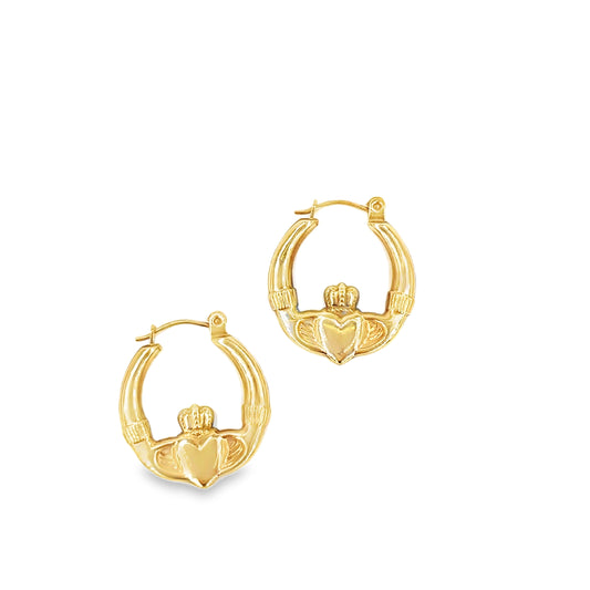 Women’s 9ct Yellow Gold Irish Claddagh Hoop Earrings - 0.4g